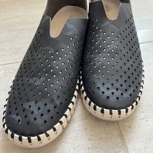 Black Perforated Slip-On Shoes